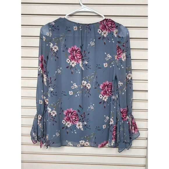 White House Black Market Floral Peasant Blouse w/lace front Size 0P Excellent - Picture 3 of 3